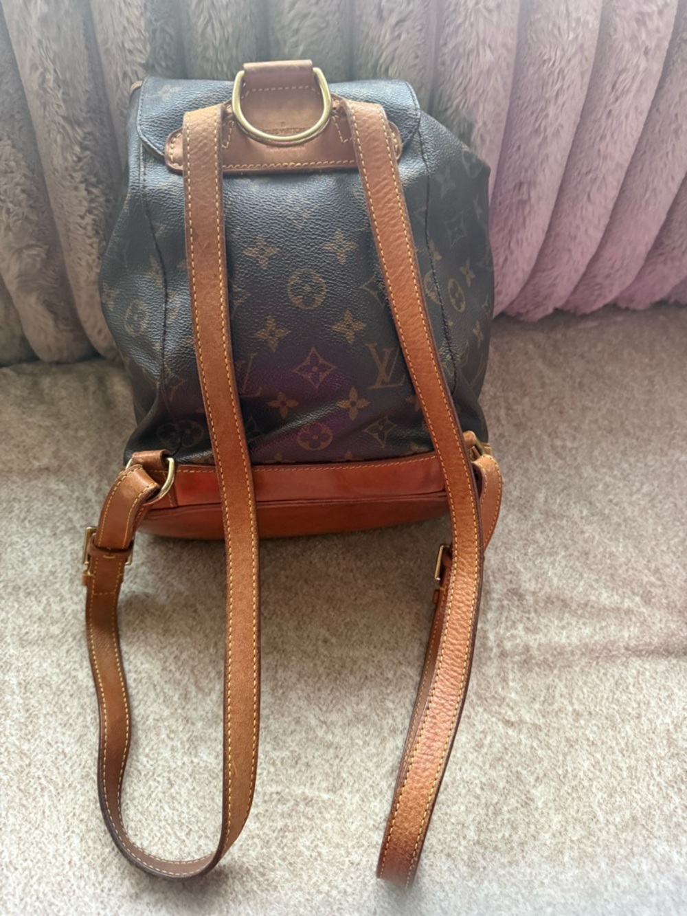 Louis Vuitton Dark Brown Monogram Canvas Backpack with Tan Trim - Picture 4 of 6